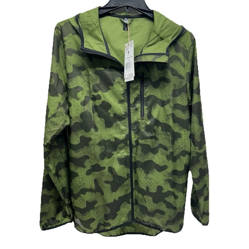 Adidas GR4464 Men's Small Tech Olive Camo Hooded Primegreen Windbreaker (D3)